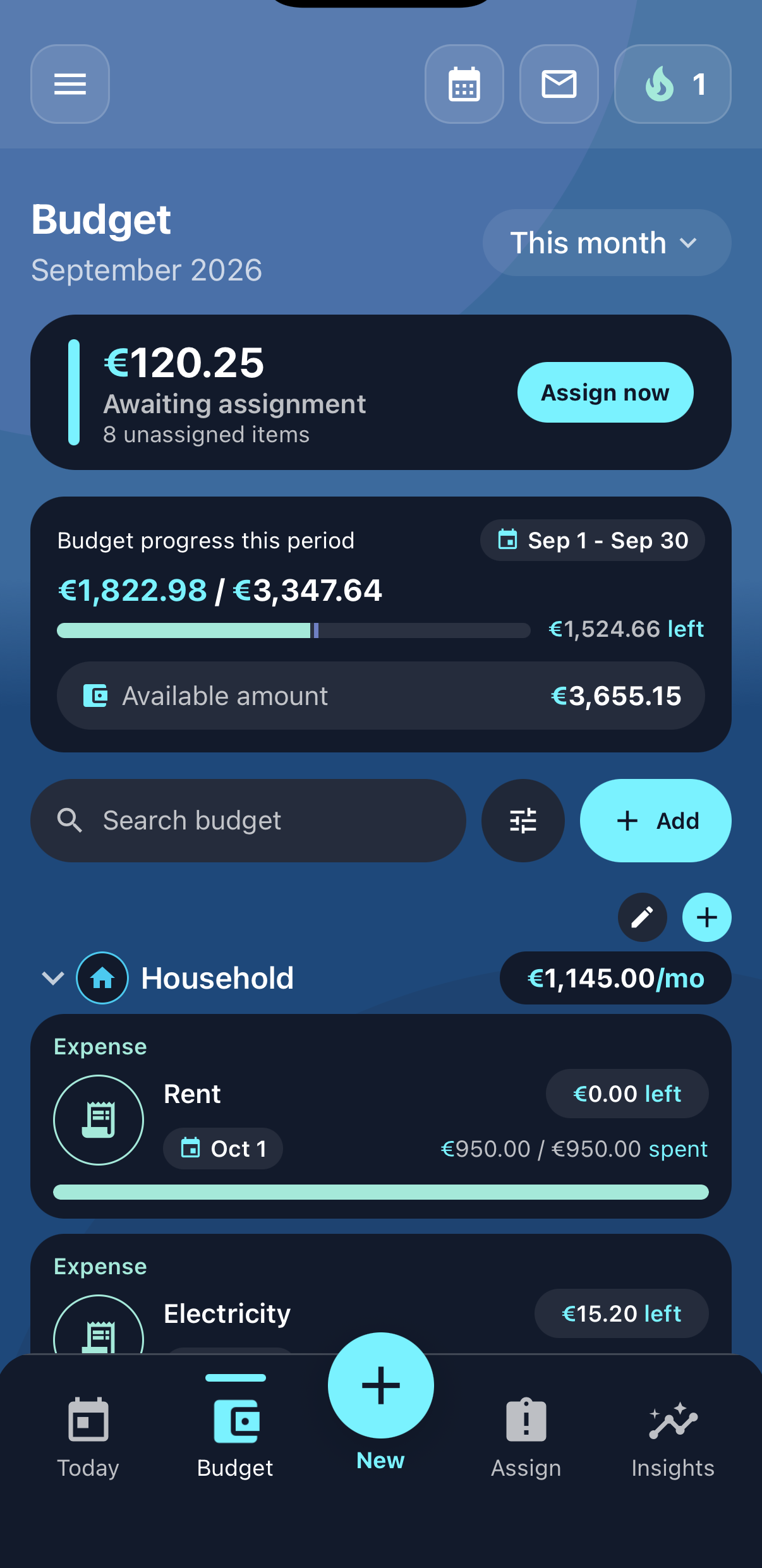 Aurora Spendiary theme with a customized budget icon style