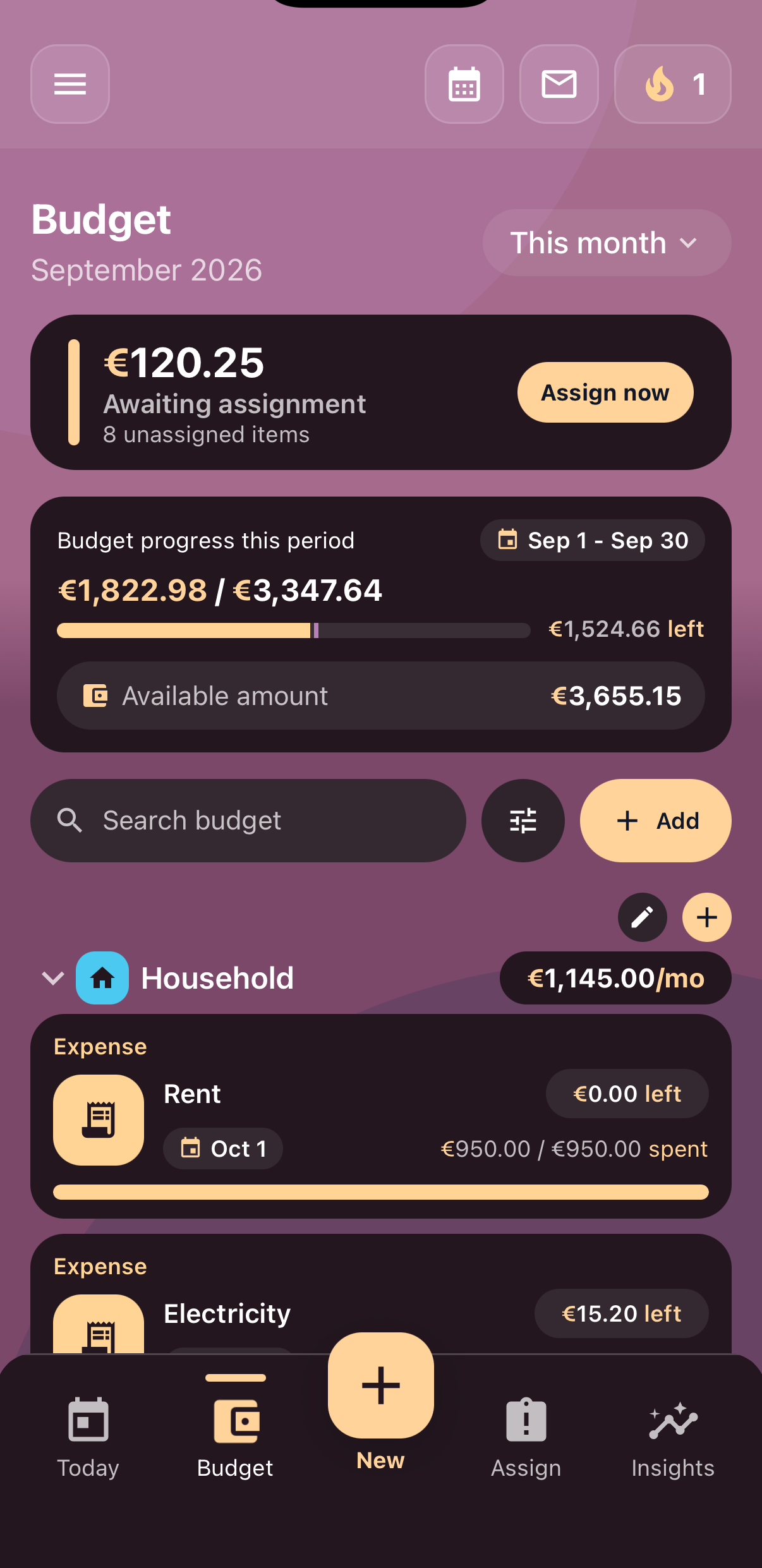 Rose Gold Spendiary theme with a customized budget icon style