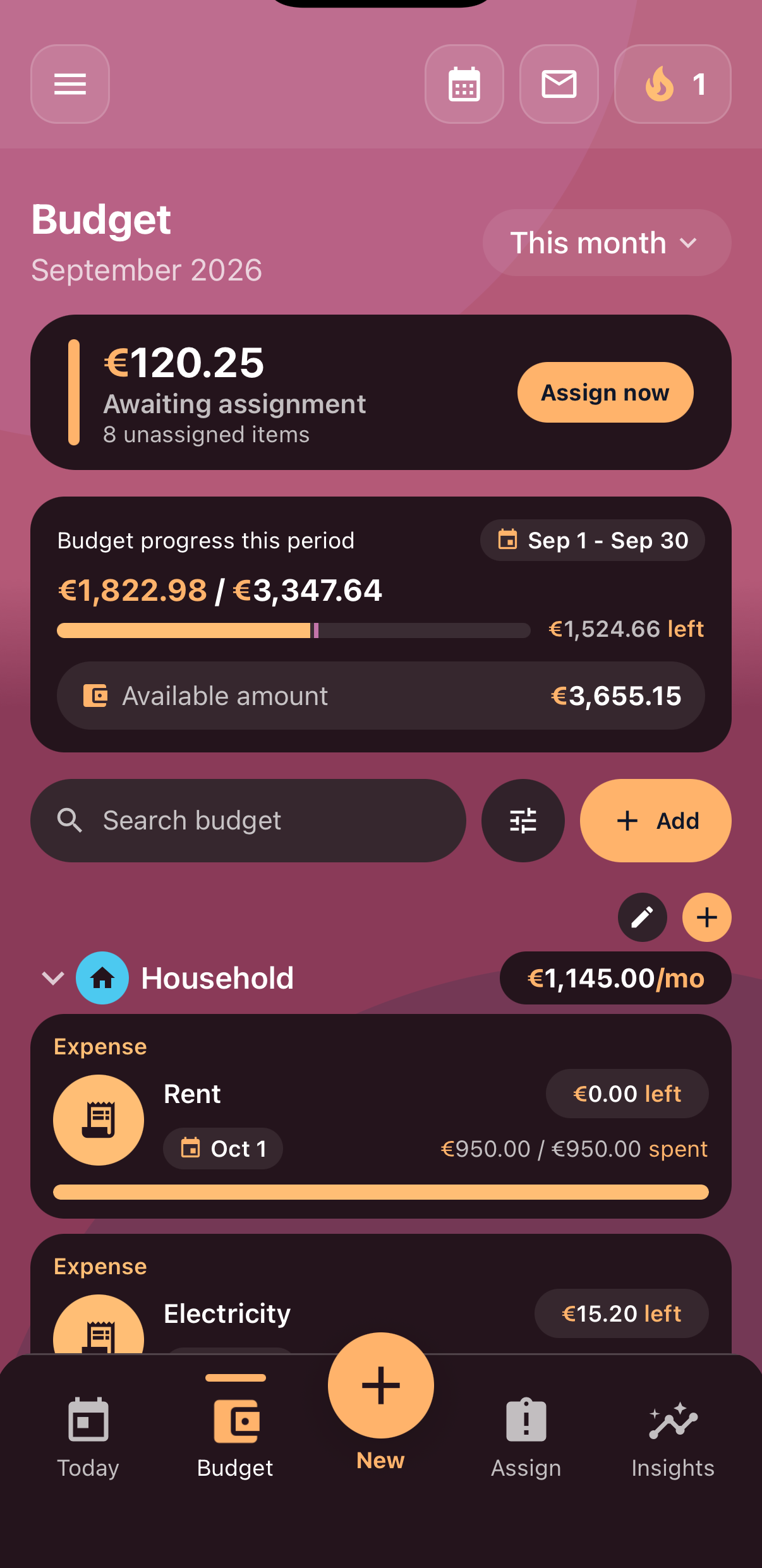 Sunset Spendiary theme with a customized budget icon style